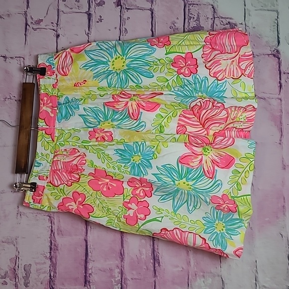 LILLY PULITZER PLEATED A LINE COTTON TWILL LINED BRIGHT BOLD FLORAL PREPPY SKIRT - Picture 2 of 13